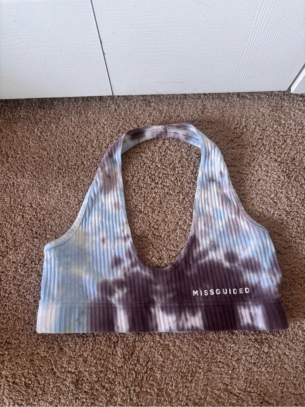 Missguided Ribbed Tie-Dye Scoop Bralette in Purple and Light Blue
